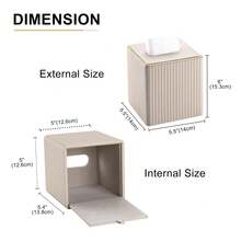 Gold-Edged Square Vertical Striped Tissue Box - Fashionable Cubic Tissue Box Holder, Magnetic Bottom, Decorative PU Tissue Box Suitable For Vanity, Nightstand, Desk, Kitchen Counter, Home Office, Car (Milk Tea Color) - Multicolor - View 3