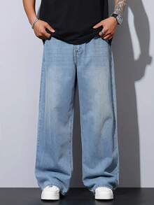 Men's Loose Fit Casual Denim Jeans, Fashion Streetwear For Daily Wear And Office - Medium Wash - View 6