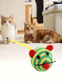 Random Color Nylon Mouse Cat Toy With Bell, Battery-Free Interactive Bell Ball Toy For Interaction, Entertainment, Stress Relief, Ideal Cat Playing Toy - Multicolor - View 3