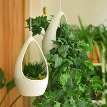1pc Round Thick Hanging Planter Pot, Creative Rattan Woven Plastic Self-Watering Hanging Basket For Trailing Plants