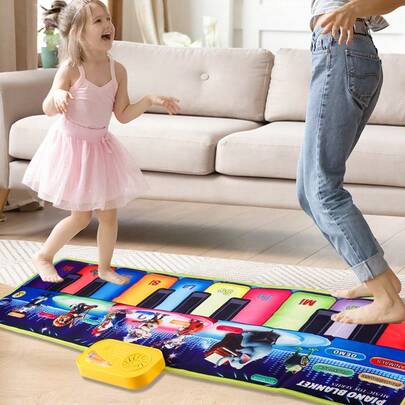 1 件儿童音乐钢琴垫玩具，多功能脚踏电子鼓游戏垫，音量可调，播放不同的动物声音，6 种乐器模式，防水键盘地板钢琴垫，音乐舞蹈地毯，男孩和女孩的圣诞礼物，适合室内亲子互动，需要 3 节 AA 电池（不包括）