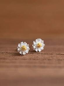 Cercei stud din argint sterlin S925 cu margarete delicate, 1 buc., pentru femei, design minimalist elegant, potriviți pentru purtare zilnică.