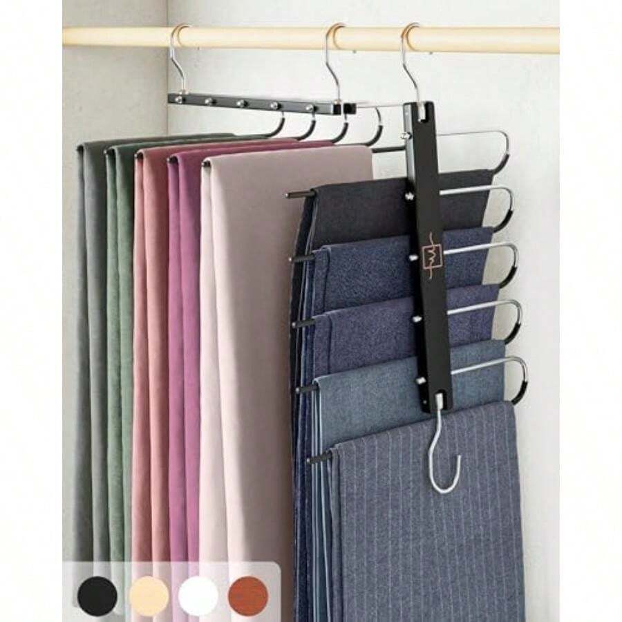 MORALVE Pants Hangers Space Saving -  European Beechwood Scarf And Jean Hangers - Closet Organizer And Space Saver Pant Rack, Leggings Hanger, And Scarf Holder With 360° Swivel Hook(1 Pack Black) - Type1 - 查看 1