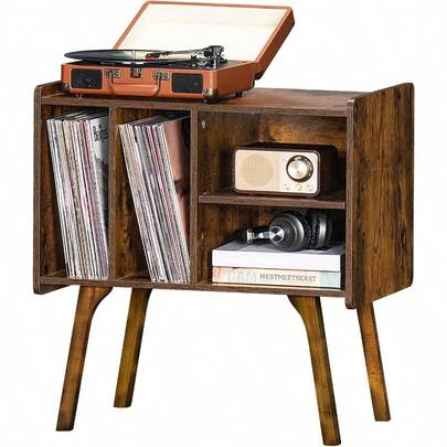 Record Player StandVinyl Record Storage Table With 4 Cabinet Up To 120 Albums MidCentury Turntable Stand With Wood Legs Brown Vinyl Holder Display Shelf For Bedroom Living Room