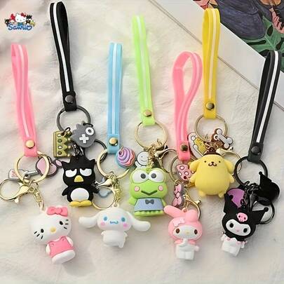 Sanrio 1/3/7-Piece Pink Hello Kitty Cute Waterproof Keychain, Silicone Keychain Set - And Silicone Purple Kuromi Fun Bag Charm For Women, And Car Teacher Appreciation Gift. Essential Anti-Fouling Accessories For Nurses. Birthday And Graduation Gifts, This Rust-Resistant Keychain Wristband With An Included Lanyard Is Perfect For Bags And Cars.
