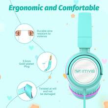 Auriculares para niños V1, auriculares estéreo plegables sin enredos 3,5mm ajustables en la oreja para niños para la escuela/niños/niños/adolescentes/niños/niñas//Tablet//teléfonos/Viajes/avión (verde) - Autocaravanas verdes - Ver 5