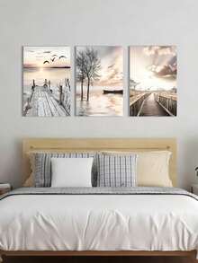 3幅自然风景海报 现代摄影图片 帆布画 家居装饰 创意礼品 卧室 酒店 客厅 办公室 咖啡厅 店铺 墙面装饰 波西米亚风格 墙面艺术画 无框帆布画