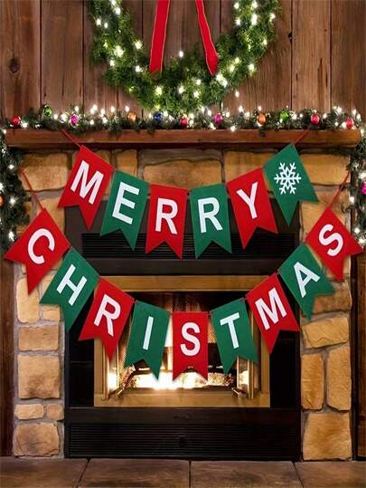 1set,Christmas Banner Garland Set - Adjustable Felt Merry Christmas Sign - Fabric Bunting Decoration For Home Entryway, Festive Holiday Party Supplies