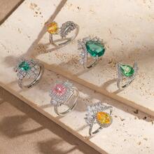 1 Stück verstellbarer Kupferring mit weißer Goldplattierung und Zirkonia-Diamanten, luxuriöser tropfenförmiger offener Ring, Kronenring, geometrischer Ring, Paraiba-Turmalin-Ring, Geschenk zu Feiertagen/Geburtstag