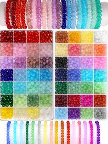 Kit de bijuterii cu mărgele rotunde din sticlă, 420 buc, pentru brățări DIY, coliere, cercei, artizanat, cadouri, kituri de mărgele (culori aleatorii)