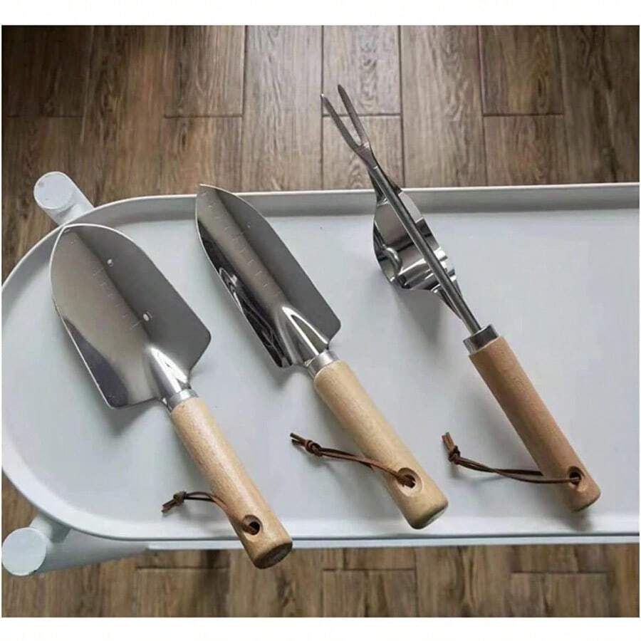 Vaka Life 3Piece Garden Tool Set with Wooden Handles for Planting and ing Stainless Steel Kelle Hand Planter  Fork for Outdoor Gardening Ideal for Soil Work Flower Bed Maintenance and Vegetable Garden Care Durable and Ergonomic Design Color: E5Pc