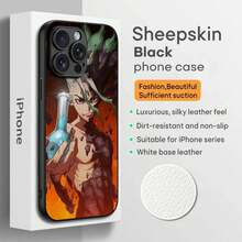 Dr.STONE Anime Senkuu Phone Case Cover Compatible With  16 15 14 13 12 11 Plus Pro Max Limited Edition Black Hard Case Sheepskin Cover Compatible With  17 Case,  17 Pro Case,  17 Pro Max Case