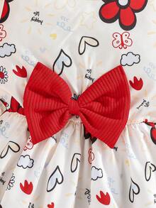 2pcs Girls Spring/Autumn Ruffled Jacket & Butterfly Floral Print Sleeveless Dress Set, Fashionable & Cute - Rose Red - View 9