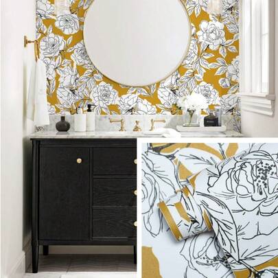 1 Rolle selbstklebende Tapete mit gelben und weißen Blumen und Blumenmuster Aufkleber, die leicht abziehbar und ablösbar sind. Vinyl-Tapete ist wasserfest und schmutzabweisend. Die Aufkleber eignen sich für Wanddekoration, Möbelrenovierung, DIY in Wohnzimmern, Küchen, Schlafzimmern und Studentenwohnheimen. 45cm x 100cm/300cm/500cm