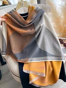 1 Stück Damen Lässig umkehrbarer Faux-Kaschmir Farbblock Muster Schal, modische vielseitige Klimaanlagen Raum Schal Umhang, dick windundurchlässig warmes Accessoire geeignet für den täglichen Gebrauch, Herbst/Winter