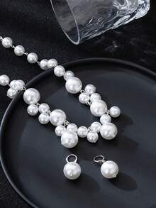 1set Asymmetrical Baroque Faux Pearl Necklace And Earrings Set, Fashionable Choker Necklace For Women Jewelry Women