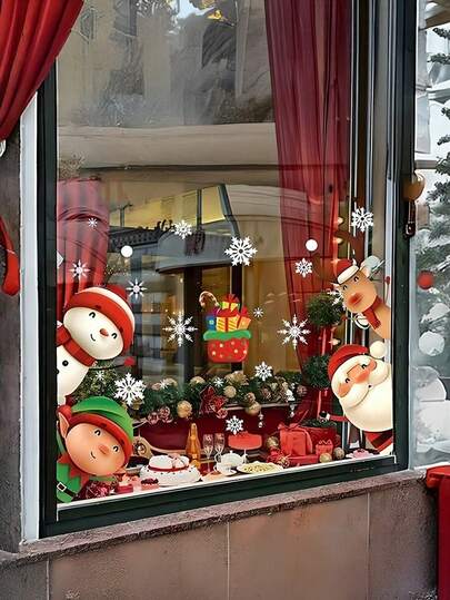 182pcs (6 Large Sheets) Christmas Snowflake Window Clings Glass Stickers Christmas Decals Party Festival Snowflake Stickers Santa Claus Reindeer Stickers Christmas Snowflake Window Clings Stickers For Glass, Xmas Decals Decorations Holiday Snowflake Santa Claus Reindeer Decals For Party, For Hotel/Restaurant/Commercial