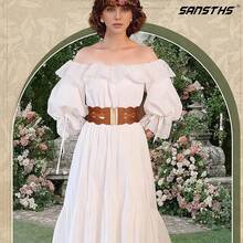 Vintage Stretchy Wide Elastic Belt With Gold Buckle For Women - 棕色 - 查看 4