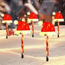 Luces de Navidad solares 5 en 1 (Casa roja/Gorro de Papá Noel) - 8 modos de iluminación Luces decorativas de Navidad/Interruptor de botón, Luces de plástico duradero, Adecuado para exteriores, jardín, centro comercial, caravana, camping, boda, césped, fiesta en el patio trasero, decoración del jardín, decoración navideña