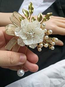 2pcs/1pc Elegant Shell-Shaped Alloy Brooch And Wrist Corsage, Suitable For Groom, Bride, Wedding Decoration, Formal Party - A - View 16