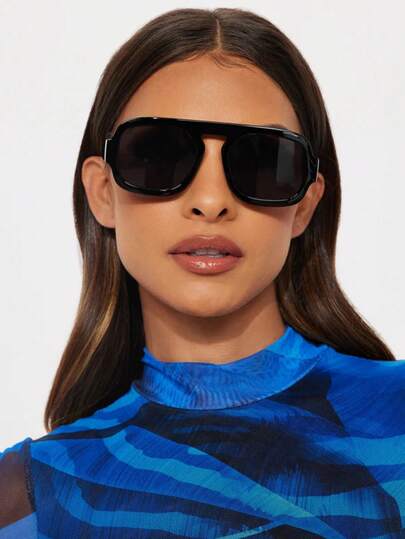 1 Pair Tortoiseshell Square Double Bridge Aviator Fashion Glasses, Suitable For Vacation, Boho Beach Outfits, Women's Beach Accessories, Basic Glasses, Autumn/Winter Women's Outfits, Business Casual, Gifts, Leopard Print