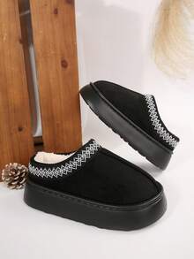 Pantofole da donna nere, nuova moda, comode, con punta tonda, fodera termica finta, calde, leggere, suola morbida e spessa, casual da indossare in casa, stile autunno/inverno