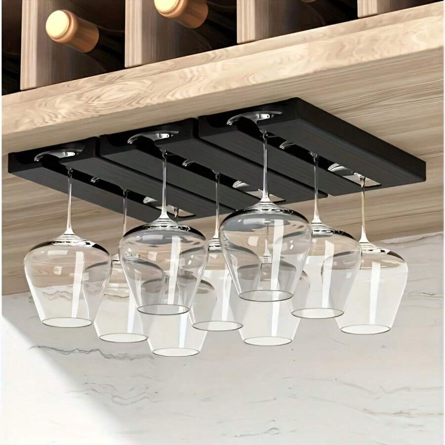 1pc Wall Mounted Wine Glass Rack, Hanging Wine Glass Holder For Kitchen, No Drilling Required - Multicolor - View 1