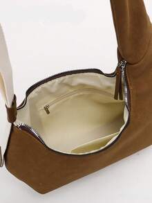 Maillard braune Wildleder Hobo Halbmond Unterarmtasche für Frauen, retro, einfach, weich und mit großer Kapazität, Reißverschluss, verstellbarer Schultergurt, Handtasche für Pendler und Reisen, Umhängetasche