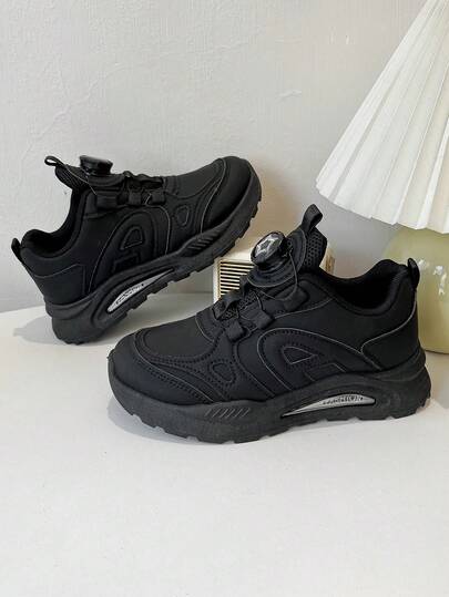 Kids' Casual Sports Shoes, Rotary Buckle Design - Breathable Non-Slip, Comfortable Fit, Suitable For Boys And Girls - Solid Color/Random Pattern