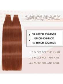 150G 60PCS Tape-In Real Hair Extensions Invisible Tape Extensions, Real Hair Tape Extensions,100% Human Hair Extenions Skin Weft Hair Extensions ,Black Tape In Extensions,Brown Black Blonde Blue Red Grey Silver Highlight Hair - S33 - View 2