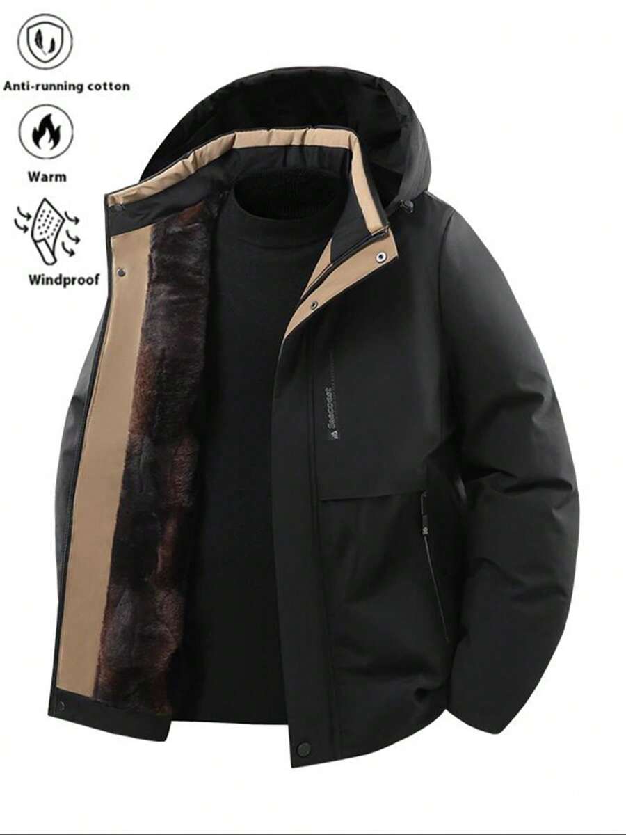 معطف قطن شتوي للرجال للاستخدام الخارجي، سميك ومقاوم للبرودة والدفيء، بتصميم كابوت، مناسب للارتداء في الطقس البارد في فصل الشتاء.