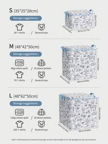 1 حقيبة تخزين قابلة للطي، بنمط الحيوانات والزهور، مزودة بسحاب ومقبض، حقيبة تخزين موسمية، حقيبة قابلة لإعادة الاستخدام، للتخزين البطانيات والقمصان والشورتات، بطانية صيفية مبردة