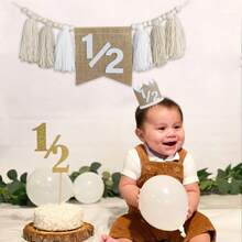 Pancarta de silla alta para medio cumpleaños, corona de sombrero para medio cumpleaños, decoraciones de fiesta para bebé de 6 meses, accesorios de foto blanca para baby shower, suministros de fiesta de baby shower, regalos de baby shower para invitados, revelación de género, favores de fiesta de baby shower, mamá de niño, embarazo, despedida de soltera, 1er cumpleaños, primer cumpleaños, artículos esenciales para bebé, rosa, anuncio de bebé, anuncio de embarazo - Multicolor - Ver 3