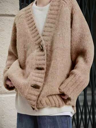 2025 Cárdigan de punto de unicolor para mujer, jersey de moda de manga larga informal para otoño/invierno