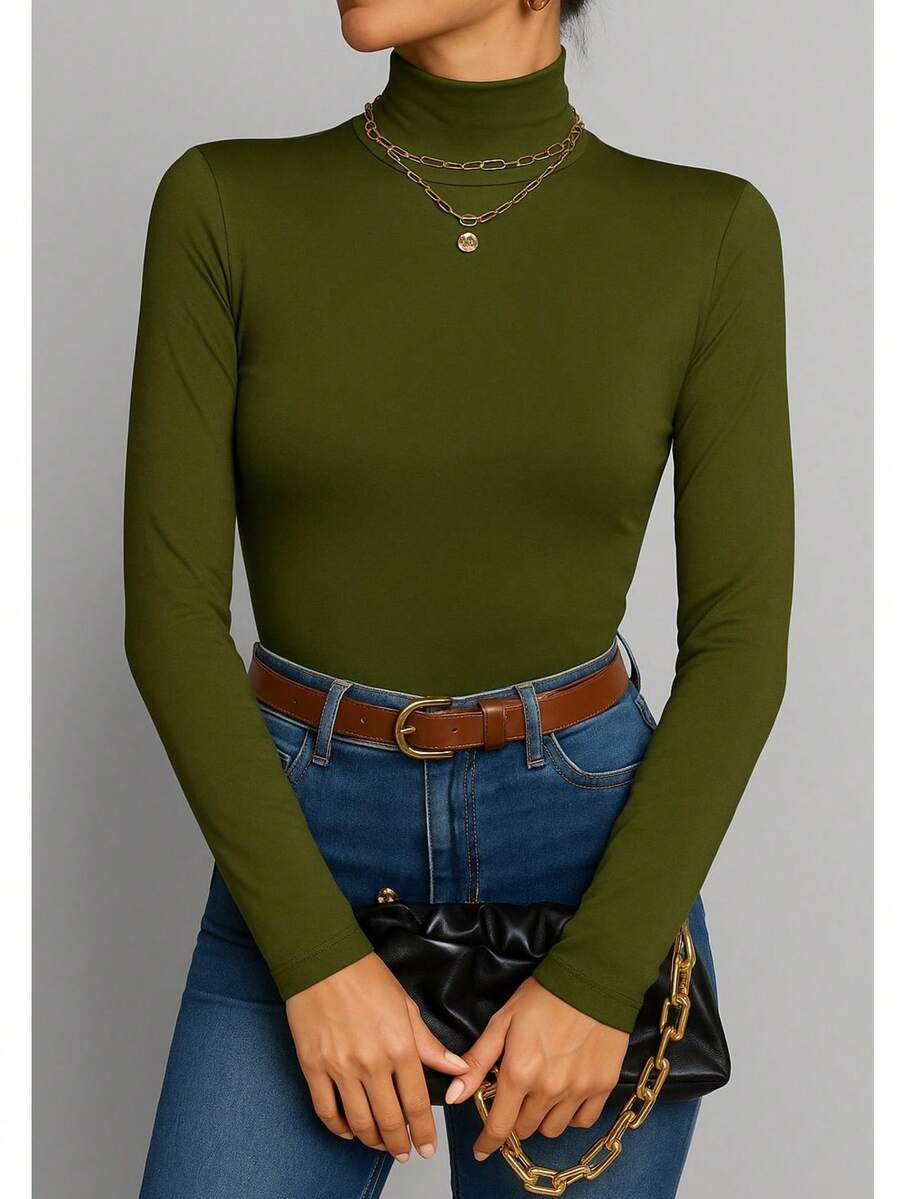 Playera de Manga Larga y Cuello de Tortuga, Térmica afelpada - Verde - Ver 1