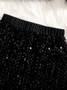 2 sztuki/zestaw dziewczęcy: koszulka z cekinami w groszki i spódnica z elastyczną talią, modny i elegancki okrągły dekolt, puszysty brzeg rękawów, odpowiedni na wiosnę, jesień, zimę, imprezę na świeżym powietrzu, prezent urodzinowy, 4-8 lat - Czarne - Zobacz 6