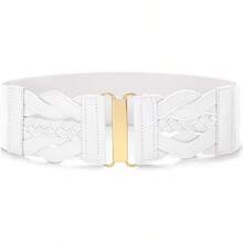 Vintage Stretchy Wide Elastic Belt With Gold Buckle For Women - 白色 - 查看 1