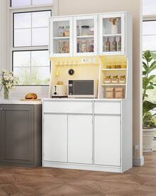 HEXCELEN Kitchen Cabinets, Kitchen Sideboard, Tall Chest Of Drawers With Sockets, With Worktops And Two Drawers, Adjustable Shelves, Restaurant, Living Room, 40 X 100 X 180 Cm, White - 查看 2