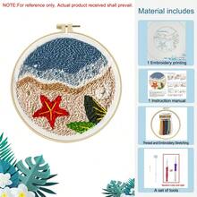 Ocean Series Punch Embroidery DIY Beginner Kit - Easily Create Seagull Sunset Decorative Painting | Includes Flocking Pen + Full Tool Set | With Video Tutorial | Healing Home Decor Creative Handicraft