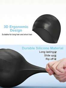 男女通用防水泳帽 - 高弹力护耳长发帽 - 大号硅胶潜水帽，男女通用泳帽，专业工厂直销，硅胶成人女士泳帽，防水防雾长发适用