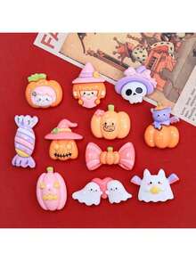 Halloween Cartoon Resin Decorations, Mixed Colors DIY Handmade Decor, Suitable For Phone Cases, Hair Clips, Jewelry Making - Scary Pumpkins, Ghosts Etc. - Random Mix