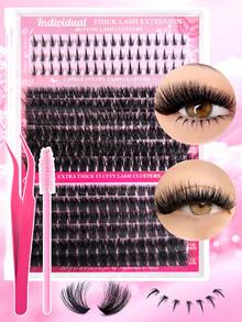 760PCS D Curl Individual Lash Clusters Bottom+40D+60D+80D+100D 4 Styles 9-16mm Lash Clusters Natural Look&Waterproof&Super Light Reusable Individual Segmented False Eyelashes Eyelash Extension Kit With Make Up Lash Tweezer&Lash Brushes For Self Use At Home For Daily Life&Wedding&Dating&Party&Travel - 黑色 - 查看 13