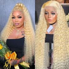 613 Lace Front Wig Human Hair 13x4 Transparent Lace 613 HD Lace Frontal Wig For Women Deep Wave Blonde Lace Front Wigs Human Hair Pre Plucked With Baby Hair 28inch - S613 - 查看 2