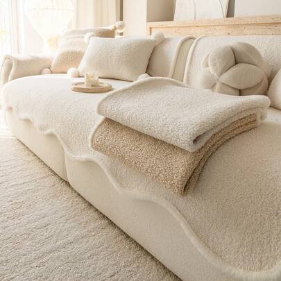 1件加厚绒毛沙发套，提花秋冬沙发垫，保暖柔软，宠物友好，经久耐用，适用于客厅、卧室、户外，适合1/2/3/4人沙发