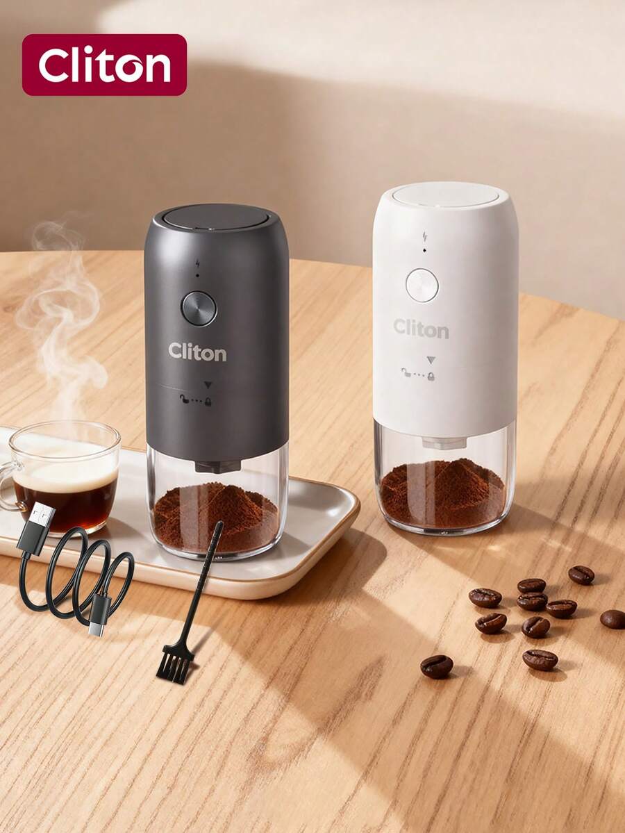 CLITON 1pc, Electric Coffee Grinder, Automatic Coffee Bean Grinder, Portable Home Small Bean Chopper,Portable Electric Ceramic Conical Burr Coffee Grinder - Adjustable Grind Settings For Perfect Whole Bean Grind, Enhance Coffee Taste And Flavor,Christmas GiftKitchen Gift