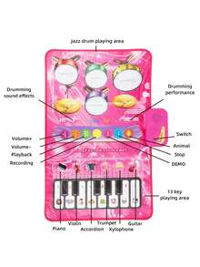 1 pezzo Tappetino musicale per pianoforte per bambini, tappeto elettronico multifonzione per gioco di batteria con i piedi, regolazione del volume, riproduce suoni di animali diversi, 6 modalità strumentali, tappetino per pianoforte impermeabile, tappeto da ballo musicale, regalo di Natale per bambini e bambine, adatto per interazione genitore-figlio in casa, richiede 3 batterie AA (non incluse)