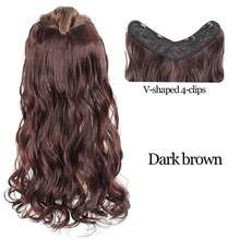 16/20/24/28英寸长波浪V型接发合成长波浪发型棕黑色深棕色假发耐热假发夹式接发3件/套女士日常佩戴1件