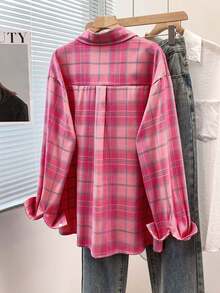 Women's Flannel Shirt Jacket, Plaid Long Sleeve Top With Polo Collar, Pocket And Button Front, Casual Holiday Season Travel Shirt For Fall Winter Spring