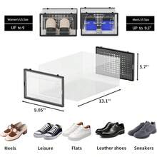 Paquete de 12 contenedores de almacenamiento de zapatos, organizador de zapatos apilable de plstico transparente para clset, estante plegable para ahorrar espacio, caja de zapatos, contenedor de - negro claro - Ver 4