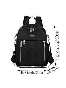 Quilted Diamond Multipurpose Backpack - A Versatile Choice For Urban Commute And Campus Life. This Black Backpack Features A Quilted Diamond Texture, Creating A 3D Effect, And Is Complemented By Gold Zippers And A Metal Nameplate, Showcasing Refined Details. The Top Dual-Zipper Pocket Allows For Easy Access To Keys. - Black - View 5